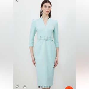 NWT Karen Millen Compact Stretch Tailored Forever Belt Dress, Mint / Sage